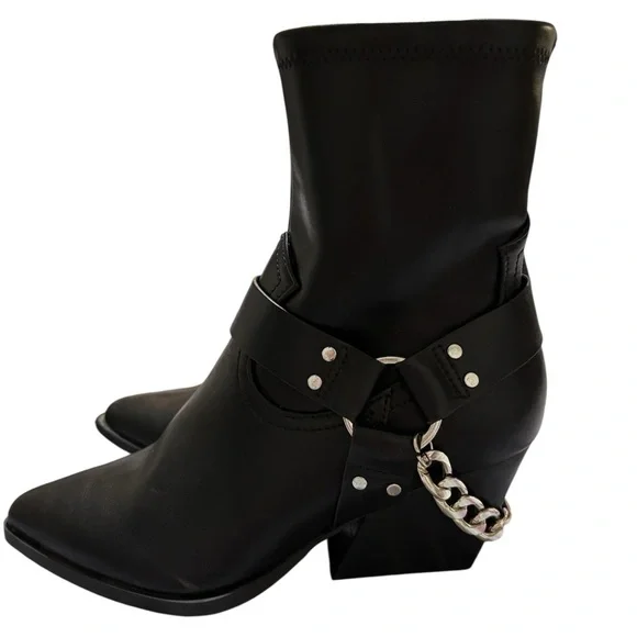 Dolce Vita Keeler Chain Harness Moto Ankle Boots Black Stacked Heel 6.5 New - Picture 8 of 10
